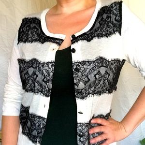 Anthropologie Lace Striped Cardigan